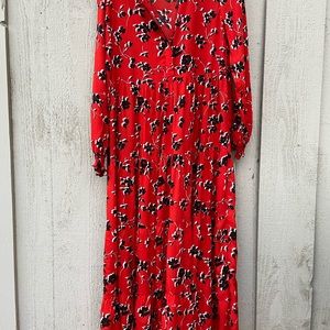 ZARA Red and Black Floral Long-Sleeve Maxi Dress - Size S